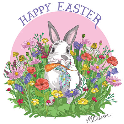 happy easter bunny in wild flowers illustration