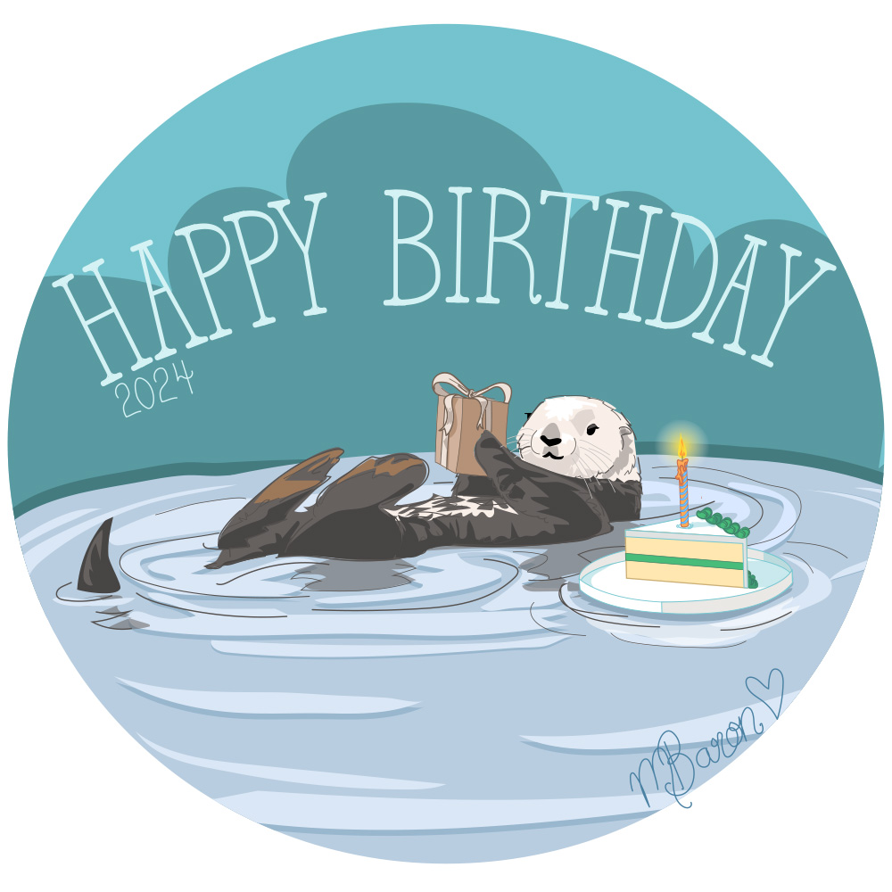 sea otter birthday hand lettering illustration