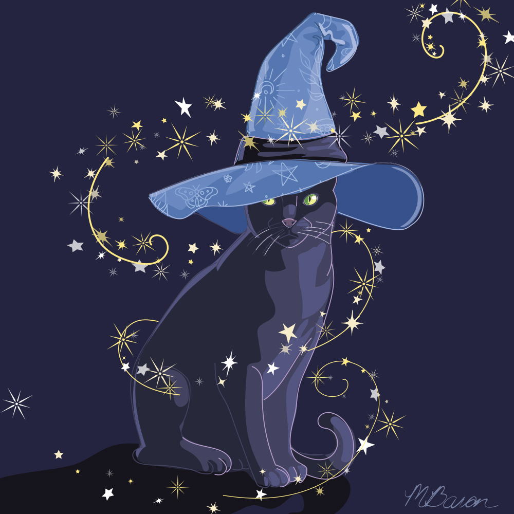 Halloween 2023 black cat and witch hat